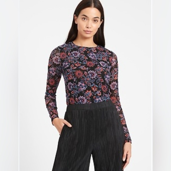 Banana Republic Long Sleeve Fitted Mesh Top in Boho Paisley Print Size Large NEW - Picture 1 of 11